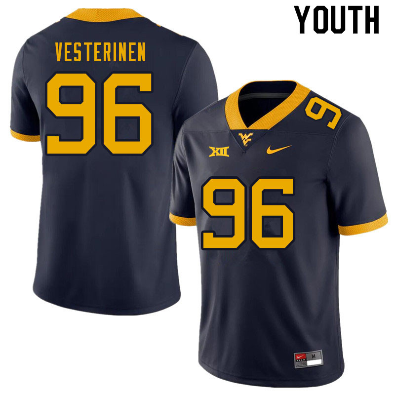 NCAA Youth Edward Vesterinen West Virginia Mountaineers Navy #96 Nike Stitched Football College Authentic Jersey YV23P71NO